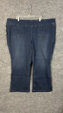 Belle Kim Gravel Jeans Womens Plus 32W Petite Blue Dark Wash Pull On Pockets
